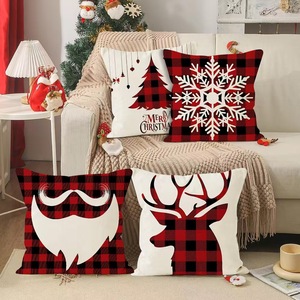 Накидка на подушку с рождественскими украшениями, черная клетчатая вышитая наволочка, зимняя Праздничная наволочка из ткани - Product Image 1