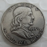 Réplique de la pièce de monnaie Franklin Half Dollar en argent de 1948-1963, frappe D S