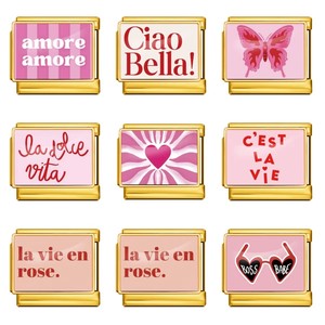 Charm in Stile Cartone Animato Serie <span class=keywords><strong>Rosa</strong></span> alla Moda, Compatibile con Bracciali Italiani da 9mm in <span class=keywords><strong>Acciaio</strong></span> Inossidabile, per Creazione Gioielli Fai-da-Te, Regali - Product Image 3