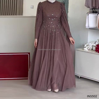 Robe Abaya en Chiffon Perlée de Haute Qualité, Cousue à la Main, Style Vintage, pour Soirée Musulmane