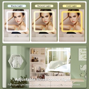 Modern Small <b>Vanity</b> Desk Mirror Lights 2 USB Ports 2 Drawers Cabinet Storage Solid Wood Design Durable Hotel Living Room - Product Image 3