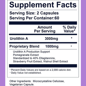 Private Label Urolithin A Vegan Capsules with Urolithin A Proprietary <b>Blend</b> Improve Cardiovascular Health and Metabolic Function - Product Image 3
