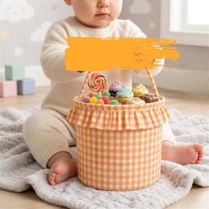 Paniers de Pâques matelassés personnalisés à carreaux avec bordure à œillets et volants, seaux à œufs de Pâques à carreaux pour cadeaux multi-fêtes - Product Image 3