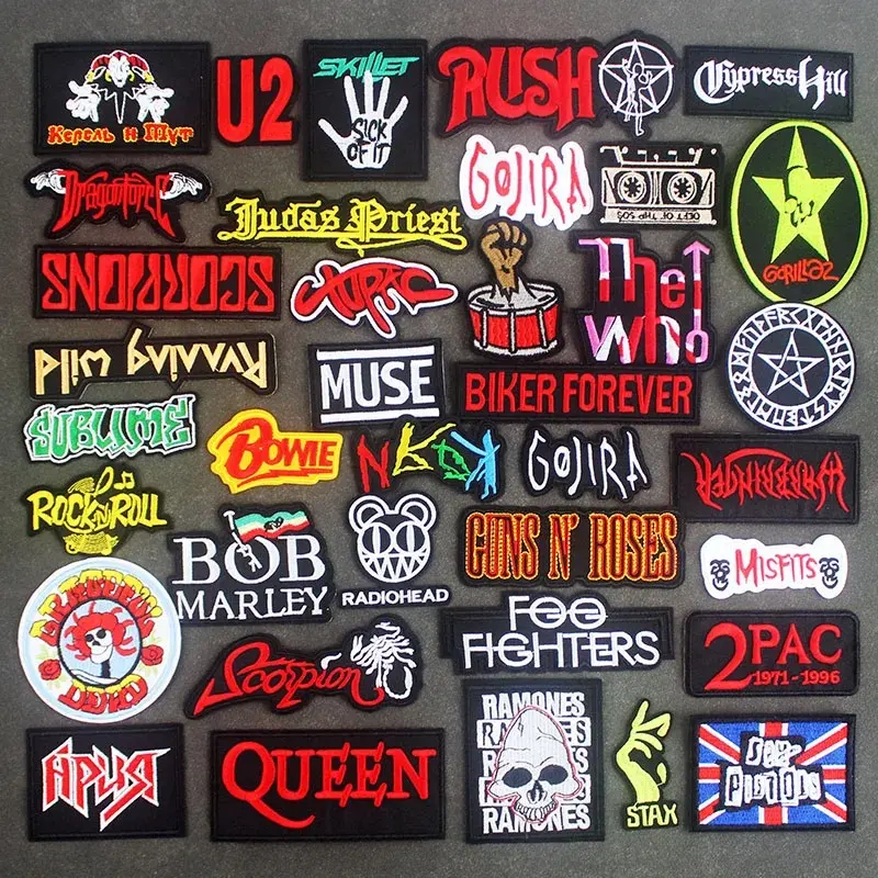 Patch bordir kustom Logo desainer tambalan batu Punk bordir untuk pakaian dengan jahitan belakang/besi/perekat