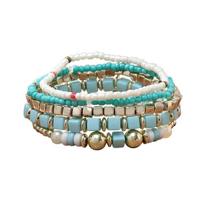 Conjunto de pulsera de cuentas de semillas de estilo bohemio al por mayor barato 5 unids/set pulsera elástica con cuentas bohemias hechas a mano para mujer - Product Image 1