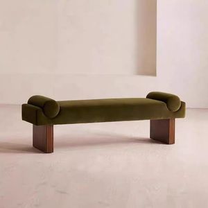 French Retro Ottoman Bench Chair Changing Shoes Vintage Fabric Side Stools Nordic Living Room Chair Shoe Changing Stool - Product Image 1