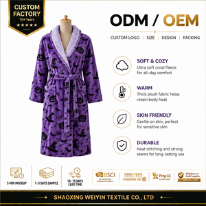 Accappatoio Viola di Halloween Personalizzato in <span class=keywords><strong>Pile</strong></span> Felpato, Commercio all'Ingrosso OEM Private Label, Vestaglia Accogliente per Regali Stagionali e Vendita al Dettaglio - Product Image 4