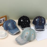 Moda Rhinestone Denim gorra de béisbol tachonado Bling sombrero para mujer