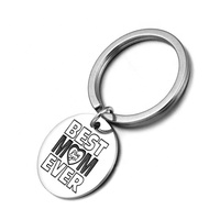 Porte-clés rond en acier inoxydable Yiwu Aceon, avec texte personnalisé, police « Meilleure maman » gravée, ne se décolore jamais