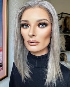 Parrucche Frontali alla Moda in Colore Sale e Pepe, Capelli Umani Vergini Grezzi per Donne, Taglio <span class=keywords><strong>Bob</strong></span> <span class=keywords><strong>Corto</strong></span>, Capelli Remy di Alta Qualità - Product Image 1