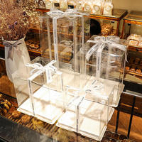 Emballage de boîte à gâteau rectangle transparent à la mode avec ruban noir ou ruban blanc