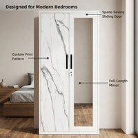 Armoires à deux portes battantes personnalisables en acier imprimé métallique, armoires amovibles avec miroir pour la maison, meubles de chambre à coucher