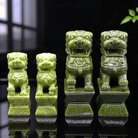 Statue de chiens Foo en jade vert naturel, paire de lions gardiens chinois, décoration Feng Shui pour la protection de la maison
