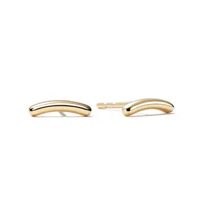 Gemnel wholesale 925 sterling silver earrings dainty gold vermeil square curve bar ear studs women