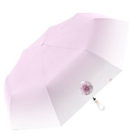 Parapluie pliant trois volets de style coréen, entièrement automatique, motif petites fleurs, en matériau 190T avec revêtement noir épais anti-UV