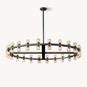 Lustre rond noir bronze de 48 pouces pour villa, style industriel américain, grandes suspensions LED en laiton et verre pour salon - Product Image 6