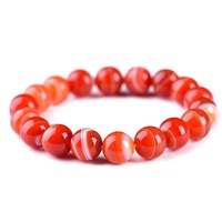 Bracelet en Agate Rouge Rayée Naturelle Polie Unisexe pour Couples, Année du Zodiaque, Année de Naissance, Style Époque des Guerres, Idéal Cadeau d'Affaires