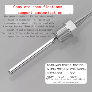 مستشعر درجة حرارة سخان المياه الساخنة مع وصلة M12 1/2 بوصة NPT PT100 RTD للأفران الصناعية -200~200 ℃   قابل للتخصيص 304 / 316L - Product Image 6