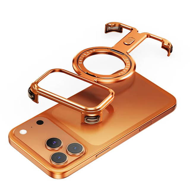 Luxury Aluminum Metal Frameless Bumper Mobile Phone Case for iPhone 17 16 Pro Max With 360° Magnetic Ring Stand Shockproof Cover
