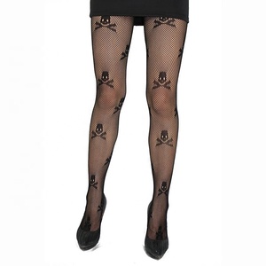 Medias altas sexys para mujer, medias transparentes de cintura alta, de malla con estampado de Calavera, medias elásticas - Product Image 3