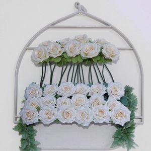 Rosas Artificiales Populares de 3 Cabezas, Hechas a Mano, Realistas, de Alta Simulación, de Seda Blanca, Flores de Lujo para Bodas - Product Image 5