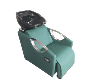 Modern Barbershop Furniture Black Leather <b>Reclining</b> Washing Head Spa <b>Chair</b> Luxury Therapy Shampoo Bed with Ceramic Bowl - Product Image 5