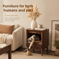 Table d'appoint multifonctionnelle en bois pour chat, table de chevet semi-fermée pour chat avec tiroir de rangement spacieux pour chats d'intérieur