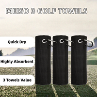 MEISO Lot de 3 serviettes de golf carrées en microfibre, design gaufré, ultra absorbantes, séchage rapide, avec mousqueton, 40x40cm, lavables en machine