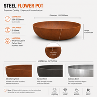 Bac à feu minimaliste en acier corten, pot de fleurs, bol à eau, décoration de jardin intérieur et de patio, résistant à la corrosion