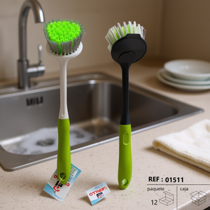 MNJ Kitchen Brush With Green Bristles For Cleaning Dishes And Pots 12 Per Box - Product Image 2