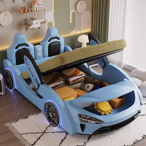 <span class=keywords><strong>Letto</strong></span> per Bambini in Pelle <span class=keywords><strong>Blu</strong></span> con Contenitore, <span class=keywords><strong>Letto</strong></span> a Forma di Auto per Uso Domestico, Design Moderno Imbottito - Product Image 5
