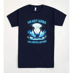 Camiseta Experiment Moon Sea, diseño de edición limitada, escena nocturna de playa, personaje Stitch, estampado con brillo azul, unisex, talla para adultos - Product Image 1