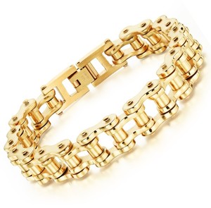 สร้อยข้อมือจักรยานผู้ชายสแตนเลส 316L ดีไซน์หนาเคลือบทอง 24k สำหรับวันครบรอบ - Product Image 1