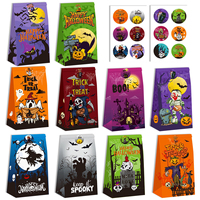 Sac cadeau d'Halloween personnalisé en papier kraft, sac cadeau recyclable avec poignée pour emballage de fête, vente en gros