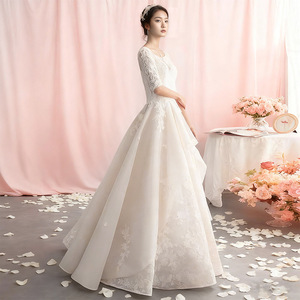 French Style Wedding Dress V Neck A Line Milky Color Simple Elegant Bridal Gown For Petite Women - Product Image 1