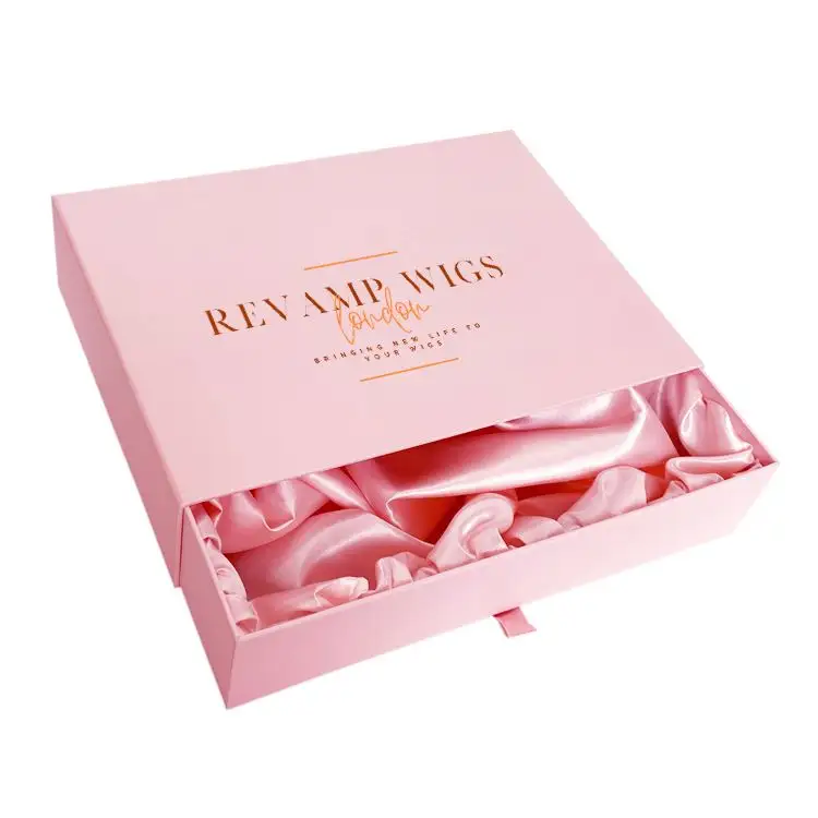 Жесткая Выдвижная коробка с логотипом на заказ, красивая розовая Подарочная коробка для ювелирных изделий, аксессуаров, коробка для наращивания волос с шелковой атласной вставкой