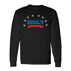 Camiseta de manga larga Bigly, diseño de estrellas y letras rojas en azul oscuro - Product Image 2