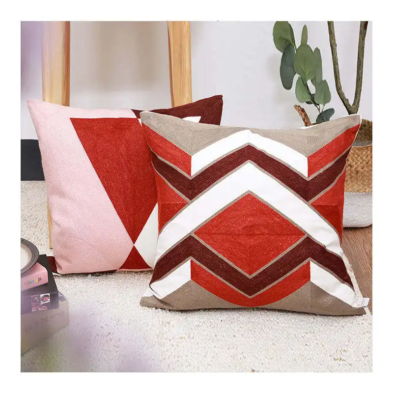 Innermor Geometric Pattern Towel Embroidered Pillowcase Nordic Simple Cotton Linen Cushion