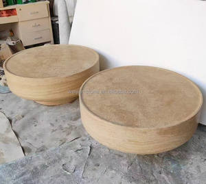 Mesa de centro de travertino Mesa auxiliar de café de mármol travertino redonda de travertino blanco marfil para sala de estar - Product Image 6