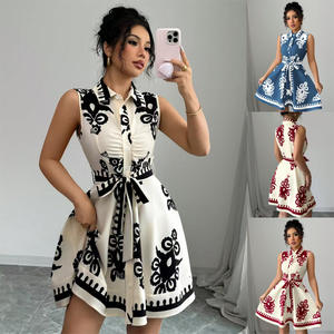 Vestido Midi Elegante de Verano para Mujer 2026, Sin Mangas, Estampado Floral, Cintura con Lazo, Cuello Camisero, Estilo Línea A, Dropshipping Shopify - Product Image 2