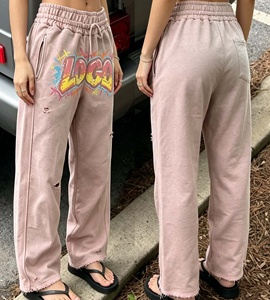 Custom 100% Cotton Heavyweight Vintage Acid Wash Pants Distressed Raw Hem Oversized Stacked Baggy Sweatpants - Product Image 3