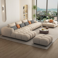 Canapé d'angle modulaire en forme de L en tissu technologique de luxe léger, couleur crème sable, effet nuage - Écologique et durable pour salon