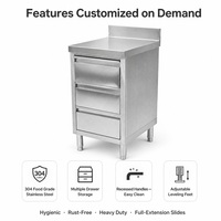 Table de travail commerciale en acier inoxydable avec tiroirs, glissières à extension complète 304 et crédence pour cuisine de restaurant