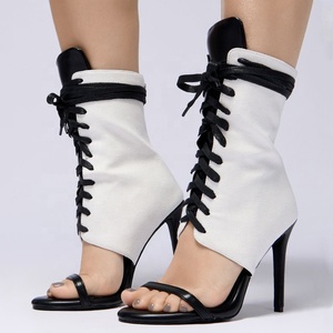 Women's Lace up Summer Short <b>Boots</b> Single Band Back Zipper Ankle <b>Boots</b> Thin High Heels Sandals Stiletto Shoes - Product Image 1