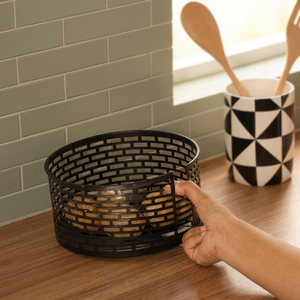 Round Metal Storage <b>Basket</b> Stainless Steel Kitchen Organizer Minimalist Design Durable <b>Food</b> - Product Image 2