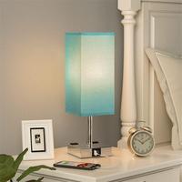 Lampe de table moderne avec abat-jour en tissu, port de charge USB, base chromée, lampe de chevet pour chambre à coucher, hôtel, décoration de la maison