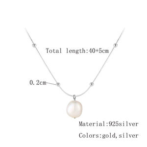 Fine Jewelry S925 Sterling Silver Baroque <strong>Pearl</strong> <strong>Necklace</strong> Gold Round Ball Bead Chain <strong>Pearl</strong> <strong>Pendant</strong> <strong>Necklace</strong> for Women - Product Image 6