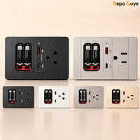 Prise murale industrielle standard US/Thaïlande à 2 prises avec câble de charge rétractable USB Type-C 20W – Blanc, Noir, Gris, Or