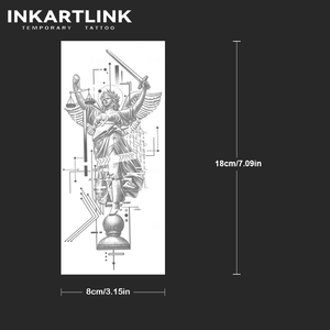 INKARTLINK Pegatina de <span class=keywords><strong>Tatuaje</strong></span> Dama Justicia, Escamas de Diosa Griega, <span class=keywords><strong>Espada</strong></span>, Arte Glitch, Geométrico Moderno, Herbal, 15 Días, Venta al por Mayor - Product Image 4