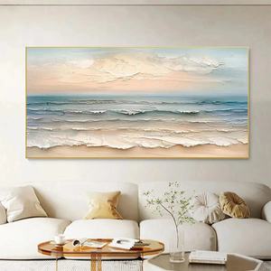 Pintura de Paisaje Marino Texturizada en 3D, Arte de Pared Impasto, Lienzo Horizontal, Decoración de Playa, Pintura al Óleo Abstracta Hecha a Mano - Product Image 1
